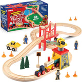 38-Pc Wooden Train Set for Toddlers - Crane & Bridg