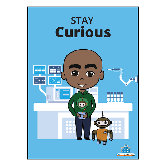 Justin “Stay Curious” Poster | STEM | Black Children | Home Decor