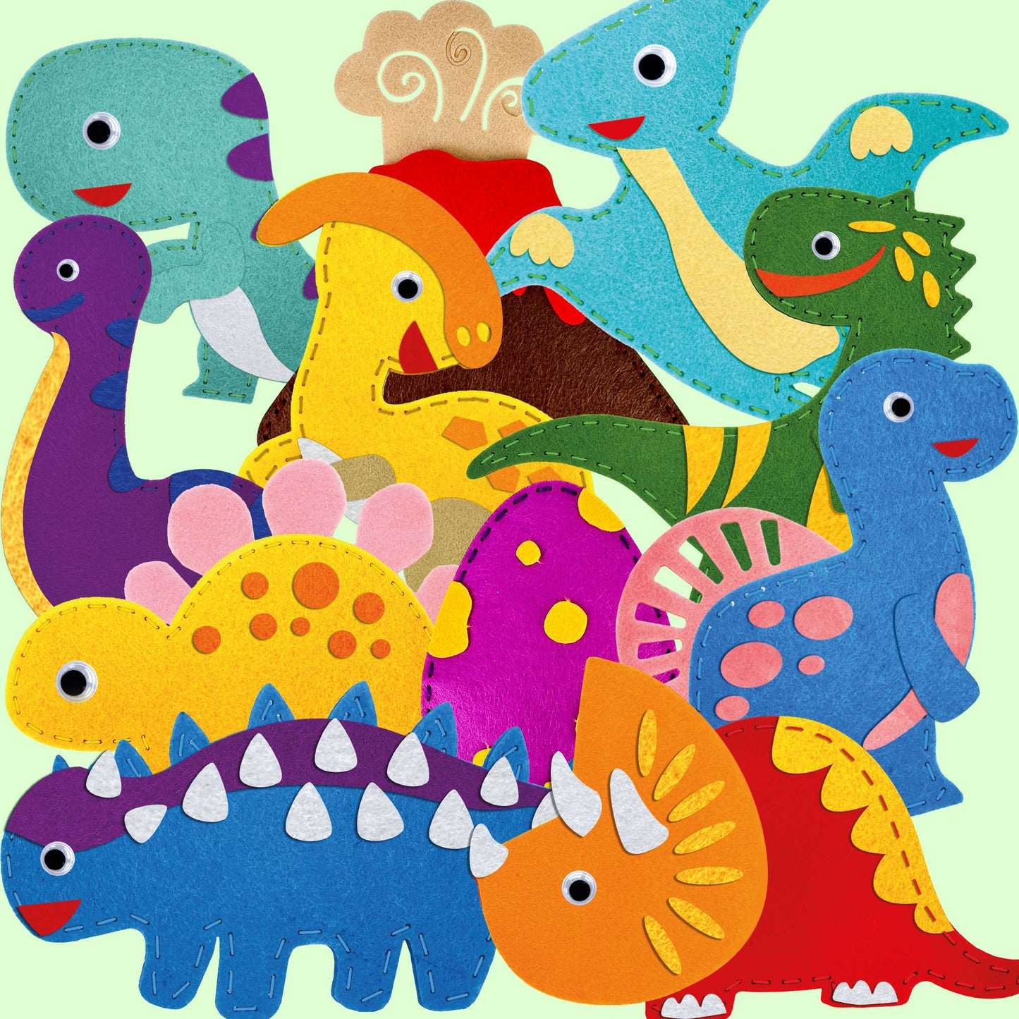 Craft Kits for Kids - 12 Dinos Sewing Kit
