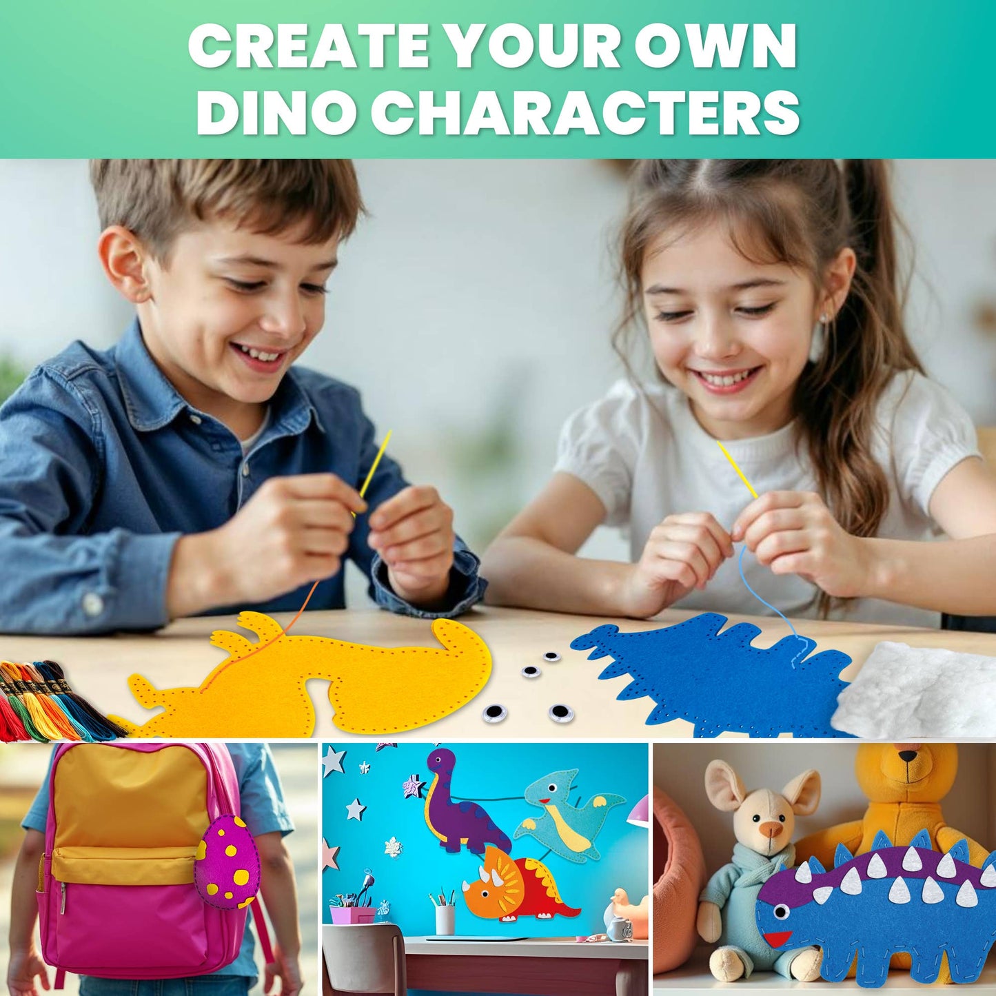 Craft Kits for Kids - 12 Dinos Sewing Kit