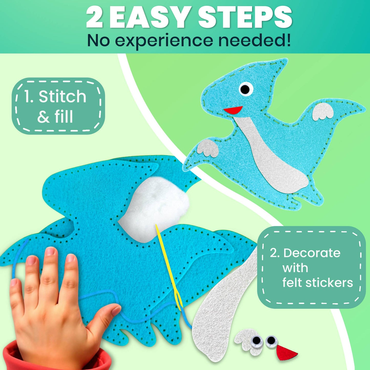 Craft Kits for Kids - 12 Dinos Sewing Kit