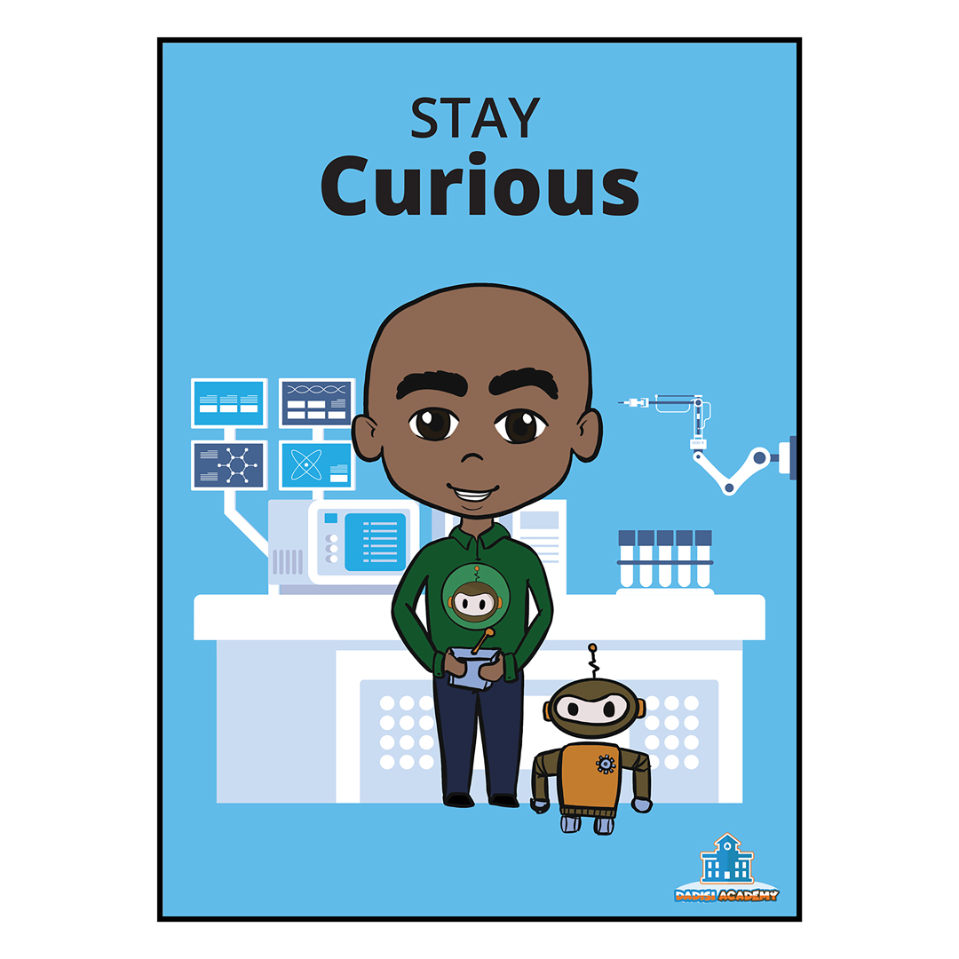 Justin “Stay Curious” Poster | STEM | Black Children | Home Decor