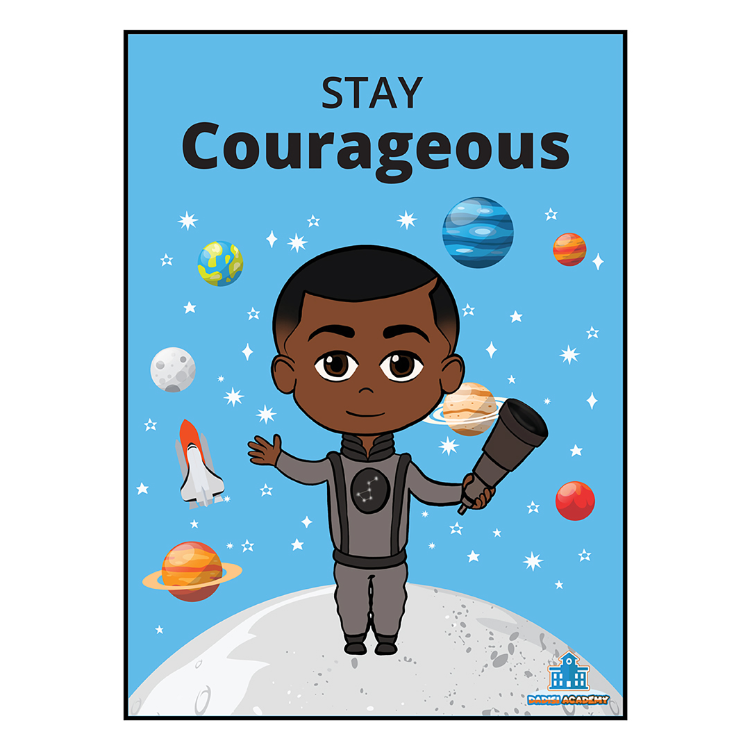 Dre &quot;Stay Courageous&quot; Poster | Brown Toy Box | Astronomy Poster| Black Children| Home Decor