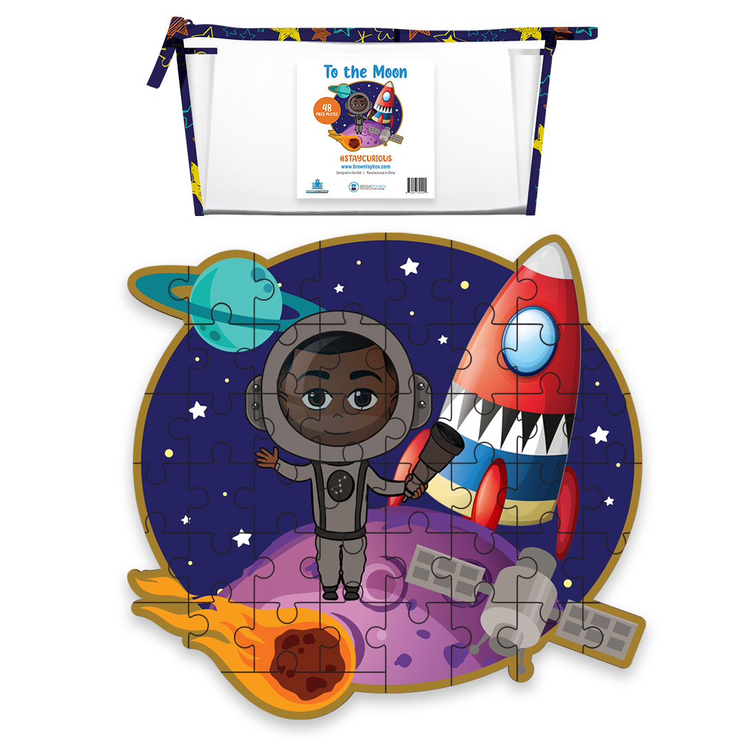 Dre to The Moon Puzzle Giant 3 Foot STEM 48 Piece Puzzle | Brown Toy Box | Kids Puzzle